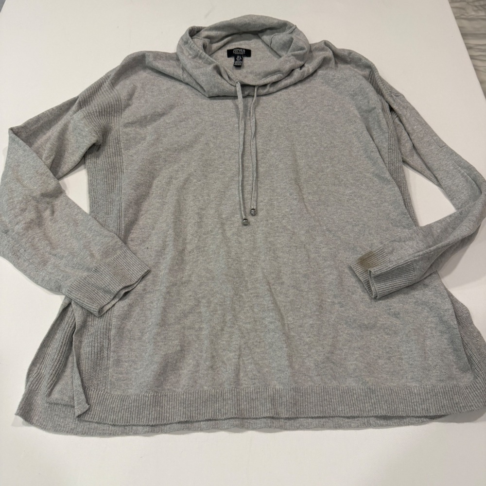 Jones New York Signature Gray Cowl Neck Cotton Sweater Large JPMF9ST312